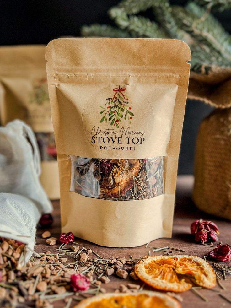 a bag of dried food sitting on top of a table