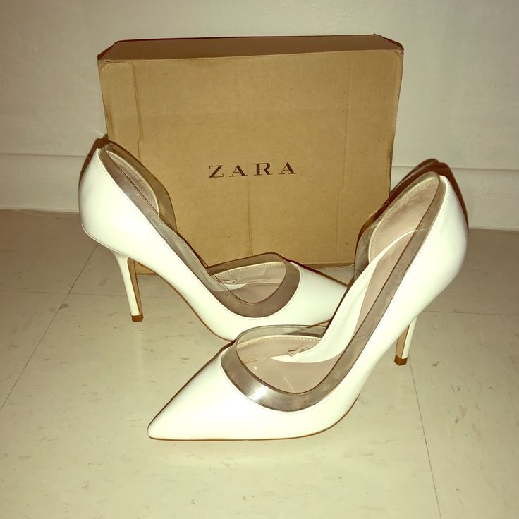 Super Fashionable White & Clear Heels Never Worn Really Comfy Can Fit 7.5/8 Chic White Court Shoes With 4-inch Heel, White High Heels For Office, White Ankle Strap Heels For Office, Spring White Court Shoes With Wrapped Heel, White Ankle Strap Court Shoes For Office, Cream High Heel Zara Heels, Cream High Heels By Zara, Zara Elegant Ankle Strap Heels, Elegant Zara Ankle Strap Heels