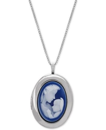 Mother & Infant Cameo Locket 18" Pendant Necklace in Sterling Silver - Silver Silver Cameo Round Pendant Jewelry, Silver Cameo Jewelry With Round Pendant, Macy's Oval Sterling Silver Jewelry, Round Silver Cameo Necklace, Macy's Oval White Gold Jewelry, Silver Cameo Round Jewelry, Macy's Sterling Silver Necklaces, Silver Cameo Necklace, Diamond Moon Necklace