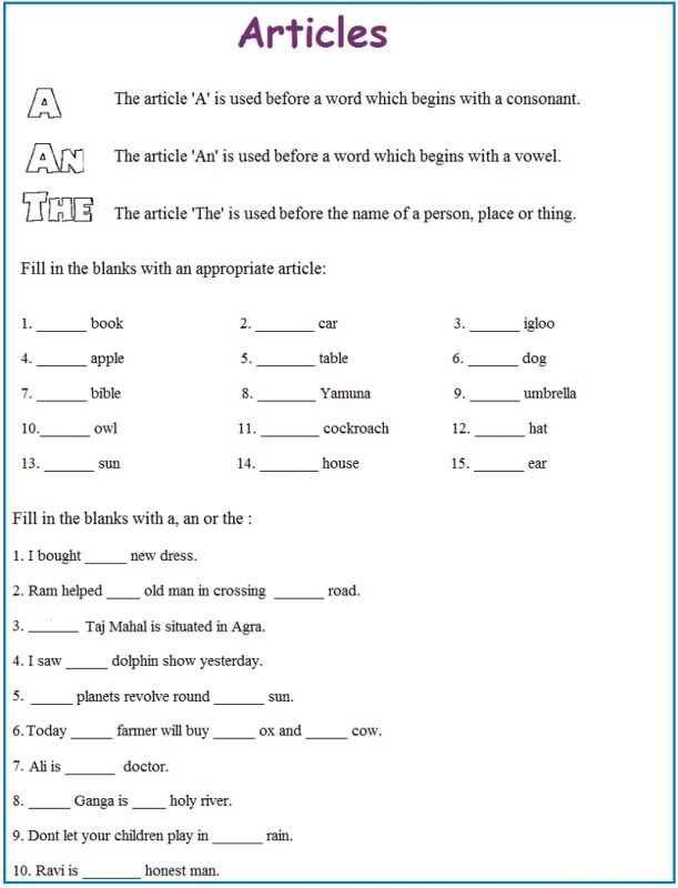 the worksheet is filled with words and pictures