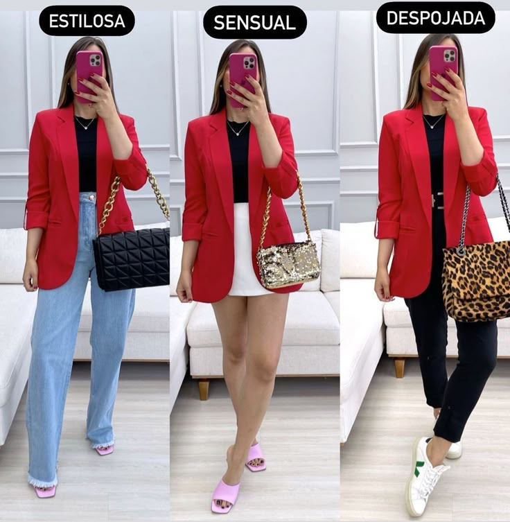 Red Blazer Outfit Ideas, How To Wear A Red Blazer, Outfits With Red Blazer, Red Blazer Work Outfit, Blazer Rojo Outfit Noche, Outfit Saco Rojo, Outfit Blazer Rojo, Red Blazer Outfit Casual, Red Blazer Outfit For Work