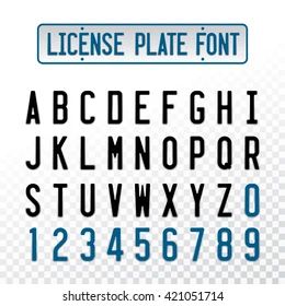 a set of font and numbers for the license plate on a transparent background with clippings