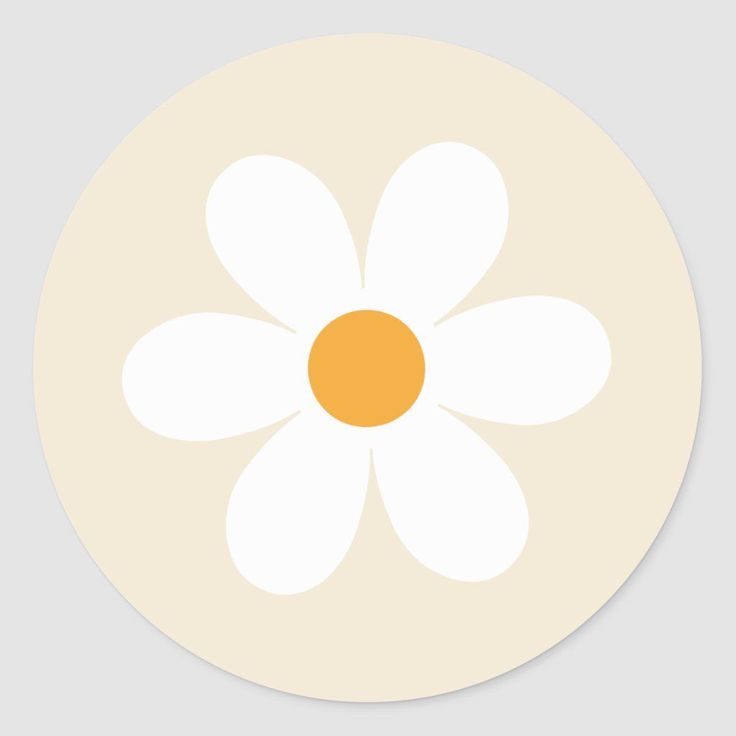 a white flower with an orange center on a beige background stickers are shown in the shape of a circle