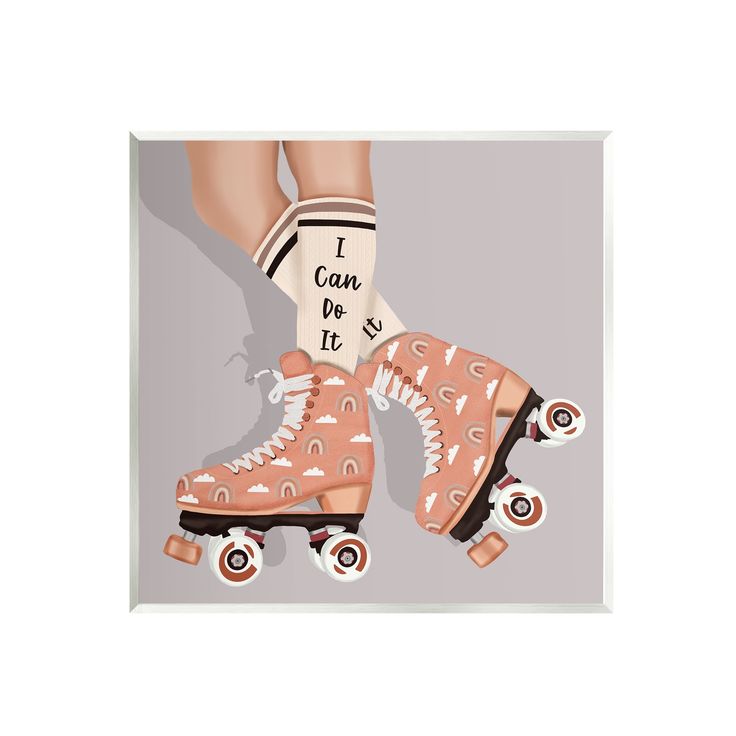 a pair of roller skates with words on them