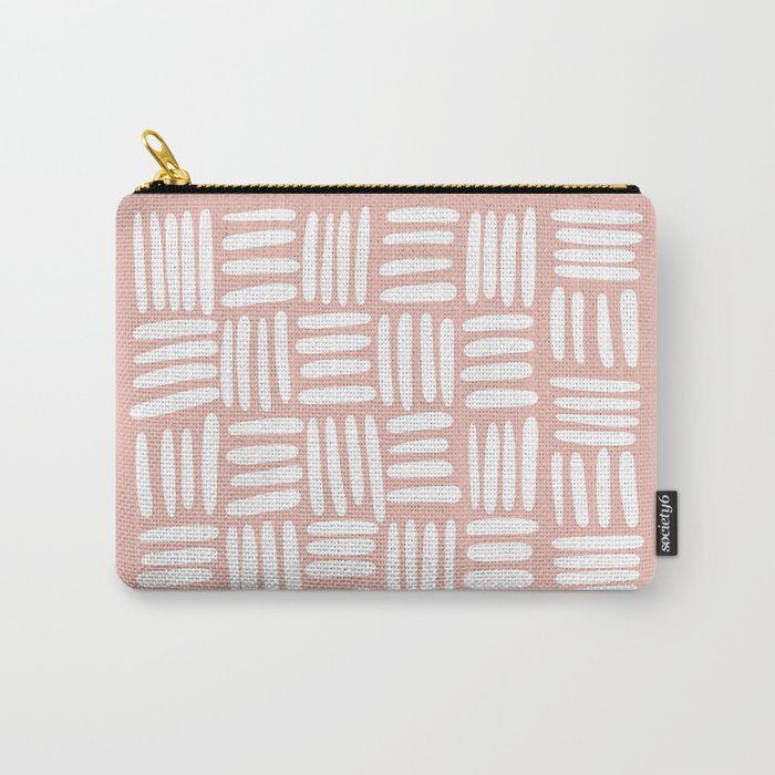 a pink and white pattern with gold zippered closure carry - all pouch, on a white background