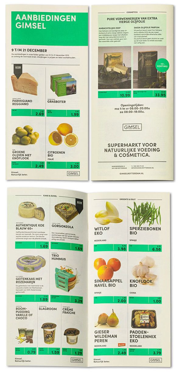 an open brochure showing different types of cheeses and other foods in it