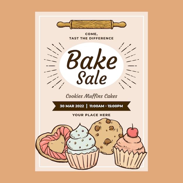 a bakery sale poster with cupcakes and muffins