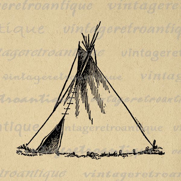 an old drawing of a teepee sitting in the grass