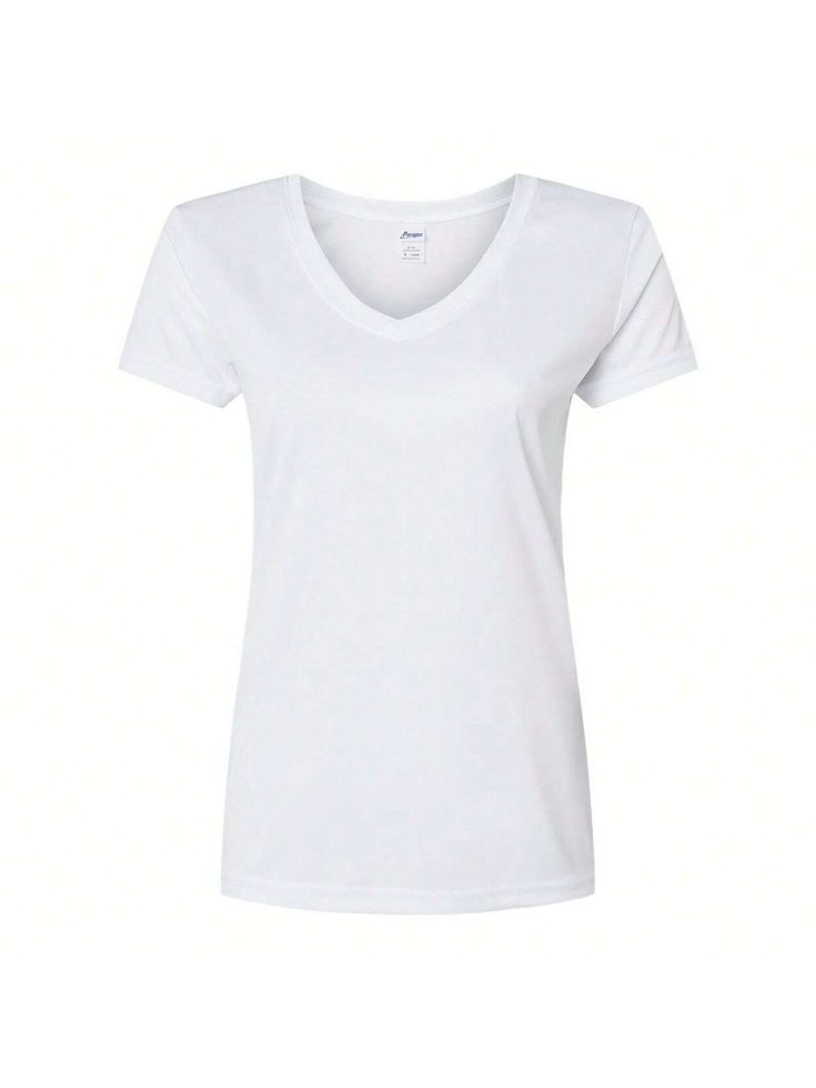 3.5 oz./yd, 100% microfiber performance polyester. Feminine fit. Paragon Plus odor/moisture management. Wrinkle-resistant finish. Detailed stitching. Self-fabric neck. Cap sleeves. Tapered sides. UPF 50+ protection. Side seams. Tear away label.Women's Vera V-Neck T-Shirt (White) White         Women Clothing, size features are:Bust: ,Length: ,Sleeve Length: White Moisture-wicking V-neck Tops, Solid V-neck T-shirt With Moisture-wicking, Solid Moisture-wicking V-neck T-shirt, White Stretch T-shirt Pre-shrunk, Basic White Go-dry Tops, Tapered Sides, Drop Shoulder Sweaters, White White, Womens Fall