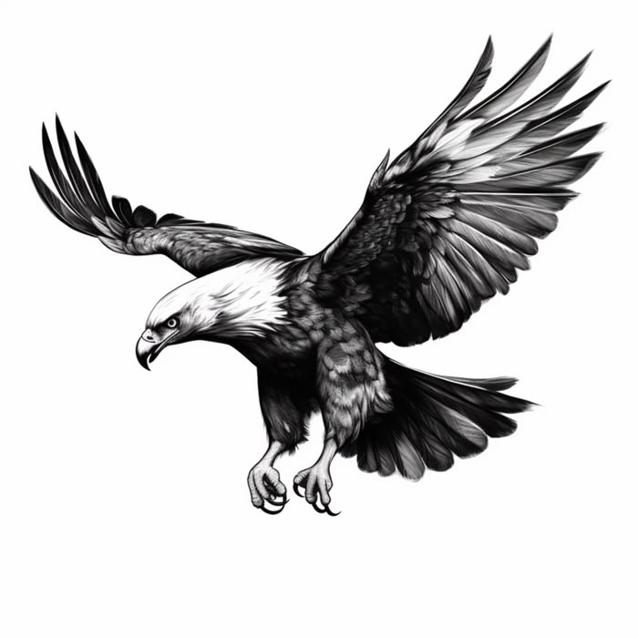 an eagle flying through the air with its wings spread