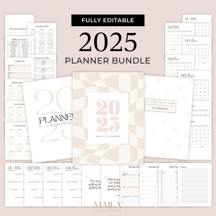 2025 Planner Template in Beige with Extra Covers - Easy To Edit Canva Templates - Aesthetic Minimalistic Daily Lifestyle Printable - MD0123 budgetplannerworksheet #horizontalplanner Planer Organisation, 2025 Planner, Planer Cover, Templates Aesthetic, Daily Planner Printables Free, Free Daily Planner, Study Planner Printable, Editable Planner, Editable Calendar