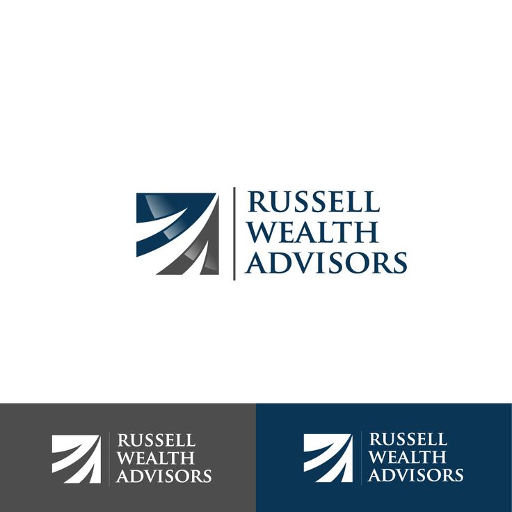 the russell health advisory logo is shown in blue and gray colors, with an arrow pointing up