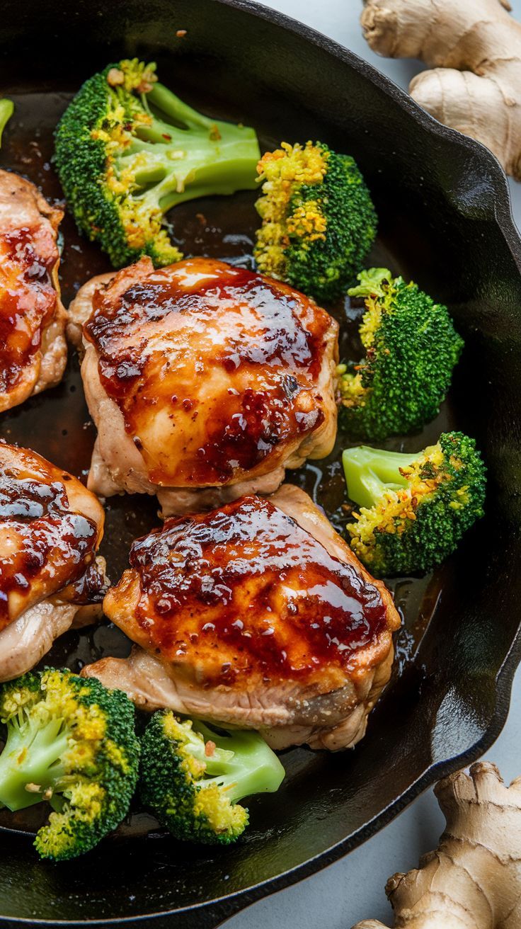 Quick Teriyaki Chicken Thighs with Stir-Fried Broccoli Recipe Teriyaki Chicken With Broccoli, Quick Teriyaki Chicken, Crockpot Teriyaki Chicken, Crockpot Teriyaki, Teriyaki Chicken Thighs, Orange Ginger Chicken, Chicken With Broccoli, Teriyaki Chicken Crock Pot, Easy Teriyaki Chicken