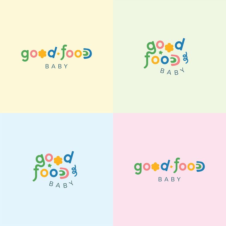 four logos for baby products, with the words good to go on them in different colors