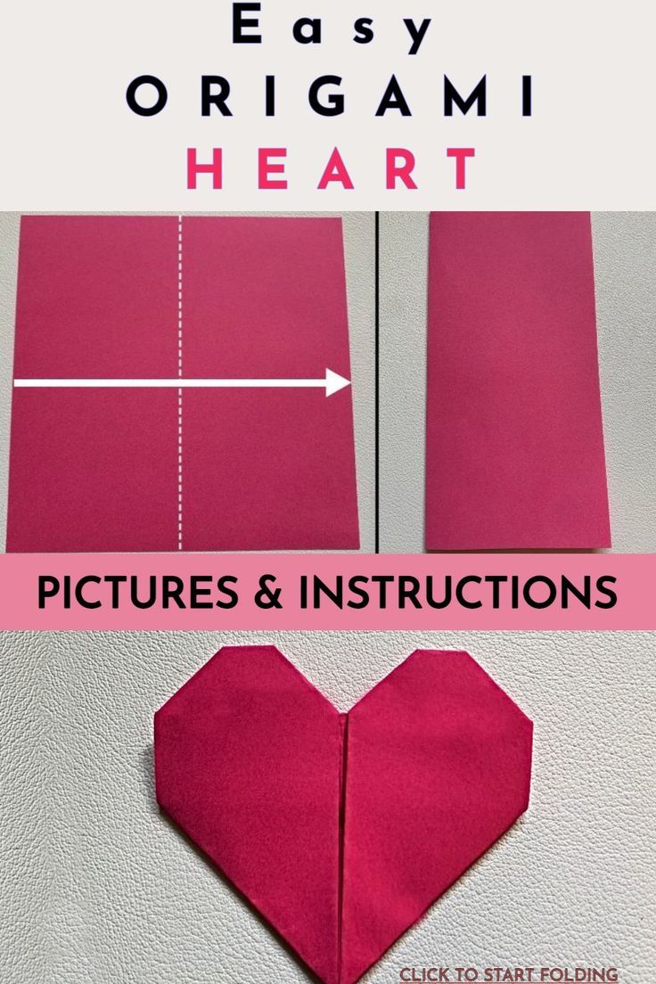 an easy origami heart is shown with instructions for how to make the heart