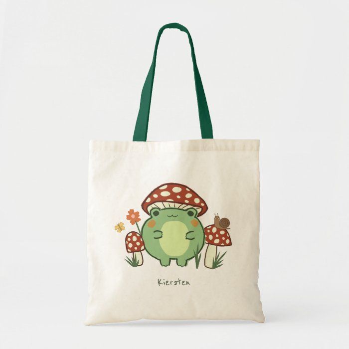 Cute Frog Design, Painted Tote Bag Aesthetic, Totebag Aesthetic Design, Painting Tote Bag Ideas, Tote Bag Design Ideas Aesthetic, Mushrooms Cartoon, Tote Bag Aesthetic Design, Cartoon Name, Money Photography