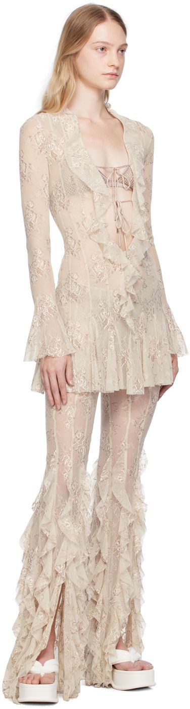 Slim-fit semi-sheer stretch nylon- and viscose-blend lace trousers. Ruffled trim throughout. · Paneled construction · Low-rise · Zip closure at back Supplier color: Oyster Fae Dress, Abba Outfits, Lace Trousers, Dress Ruffles, Poster Girl, Girl Clothing, Slim Fit Trousers, Mesh Dress, Festival Outfits