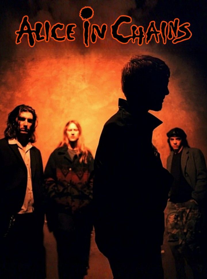 the poster for alice in chains, which features three men standing next to each other