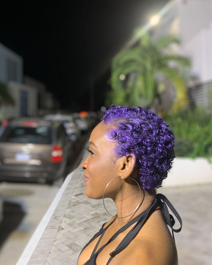 black hair, afro, purple afro, teeny weeny afro Light Purple Short Hair Black Women, Black Purple Hair Short, Purple Natural Hair Black Women, Purple Twa, Purple Hair Black Women, Purple Short Hair, Purple Natural Hair, Short Purple Hair, Hair 2025