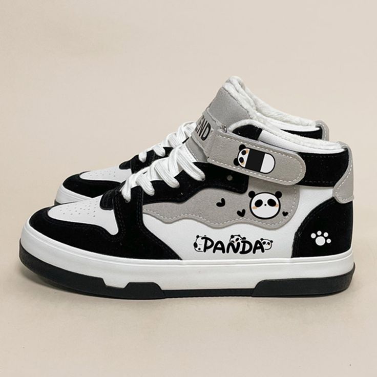 Panda Letter Print High Top Sneakers Cartoon Panda, Cute Panda, High Top Shoes, Skate Shoes, Shoe Game, Ear Studs, Jewelry Bags, Sneakers Black, Air Max Sneakers