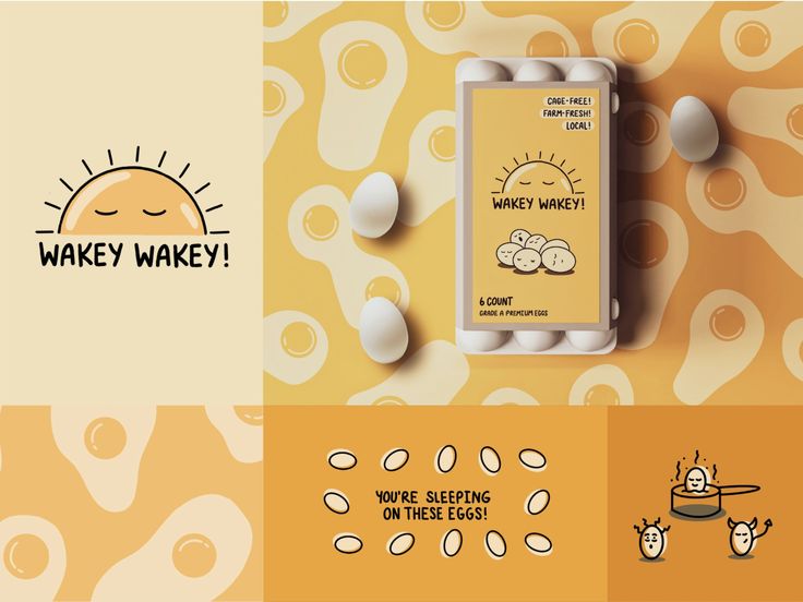 the logo for wakey wakey is displayed on an orange and white background with eggs