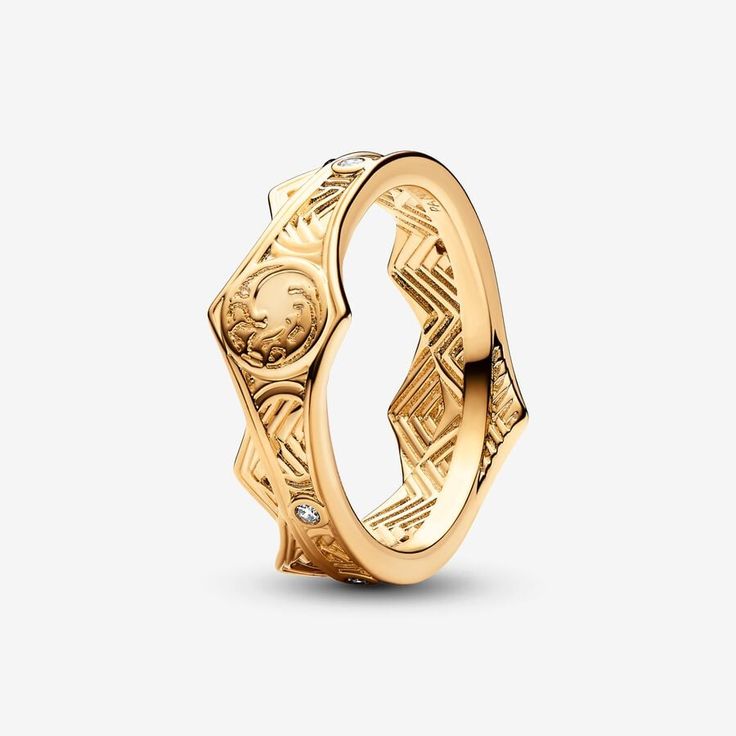 Collect a treasure of an ancient kingdom with the Game of Thrones House of the Dragon Crown Ring. Featuring sparkling stones, arch detailing and the Targaryen sigil – a three-headed dragon symbol – this 14k gold-plated ring harkens back to the legendary Targaryen family's royal roots in the Seven Kingdoms. For fans who want to incorporate their fandom into their everyday style, this ornate ring creates a visually interesting contrast to simpler stackable Pandora rings. Pandora Game Of Thrones Ho Dragon Crown, Pandora Stackable Rings, Red Crystal Ring, Dragons Crown, Ornate Ring, Disney Charms, Gra O Tron, Bracelet Pandora, Bracelets Design