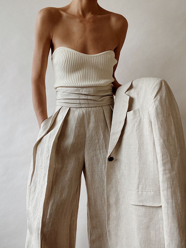 Oversized Linen Suit — MODEDAMOUR Flamboyant Natural Bathing Suit, Anthropologie Outfits, 2 Piece Suit, Linen Suit, Moda Vintage, Looks Chic, 가을 패션, Suit Set, Looks Style