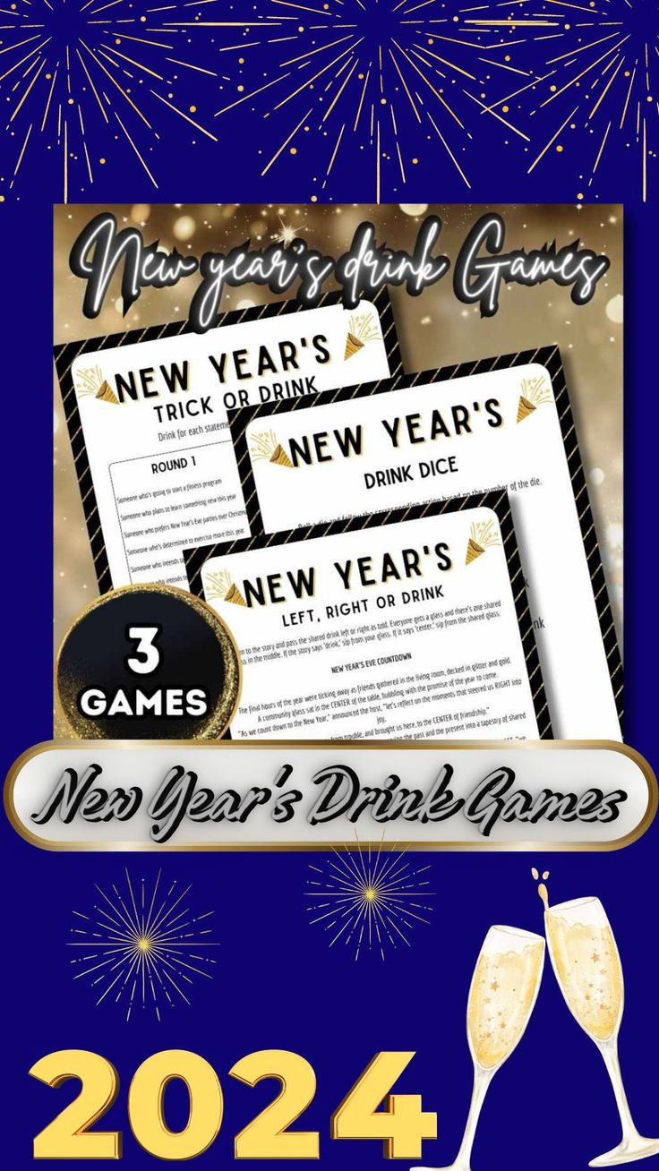 new year's eve party flyer with two champagne glasses and fireworks in the background