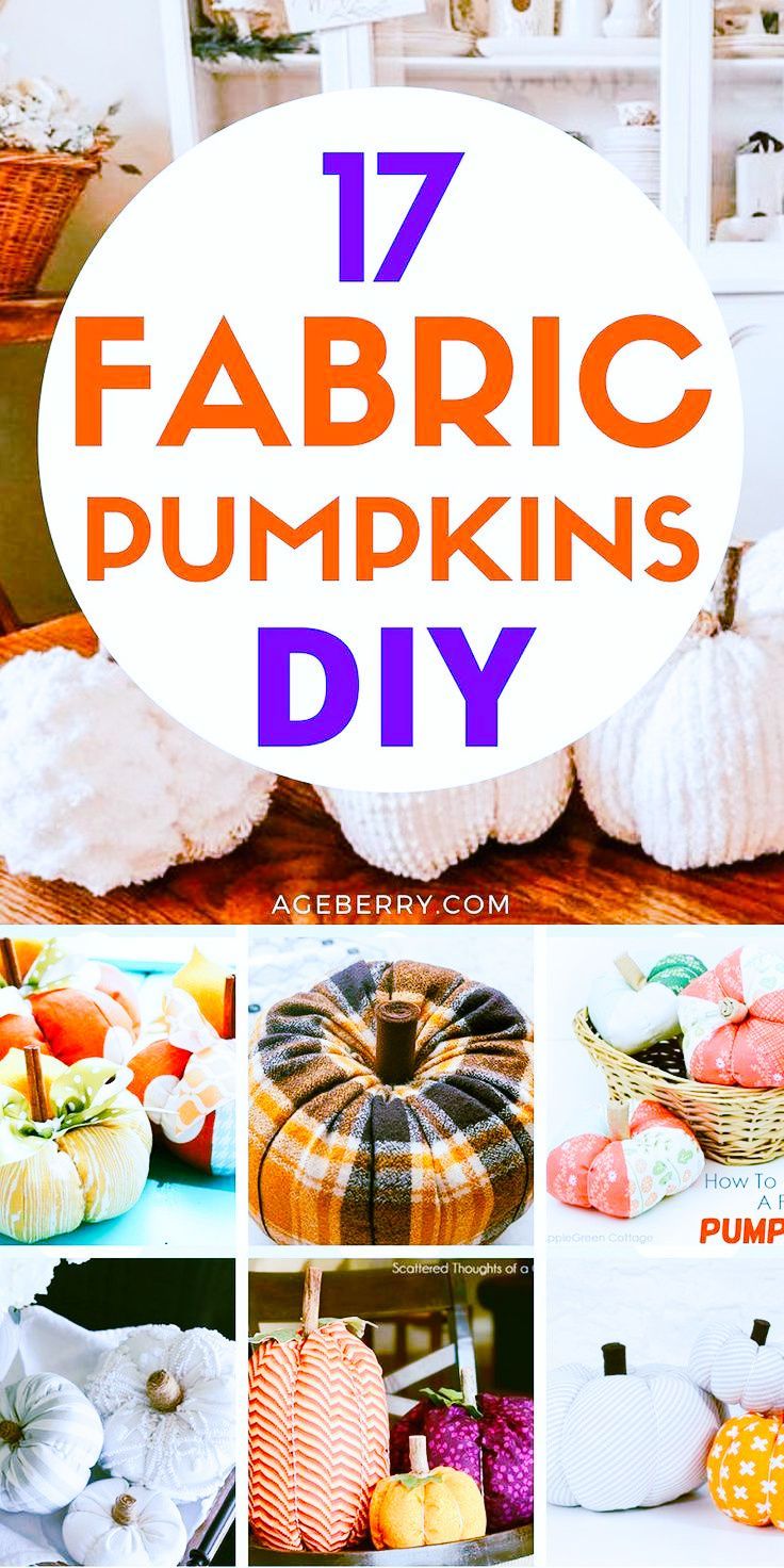 17 fabric pumpkins are featured in this collage