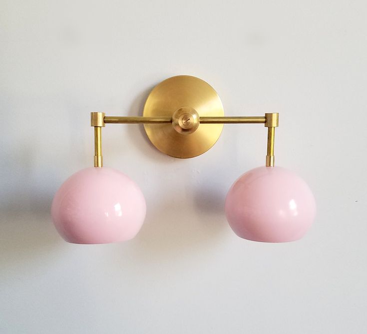 pink and brass two light mid century style sconce nursery decor lighting Mcm Bathroom, Pink Bathroom Decor, Mid Century Modern Bathroom, Sazerac, Pink Shades, Rose Blush, Girls Bathroom, Pink Bathroom, Mid Century Modern Style