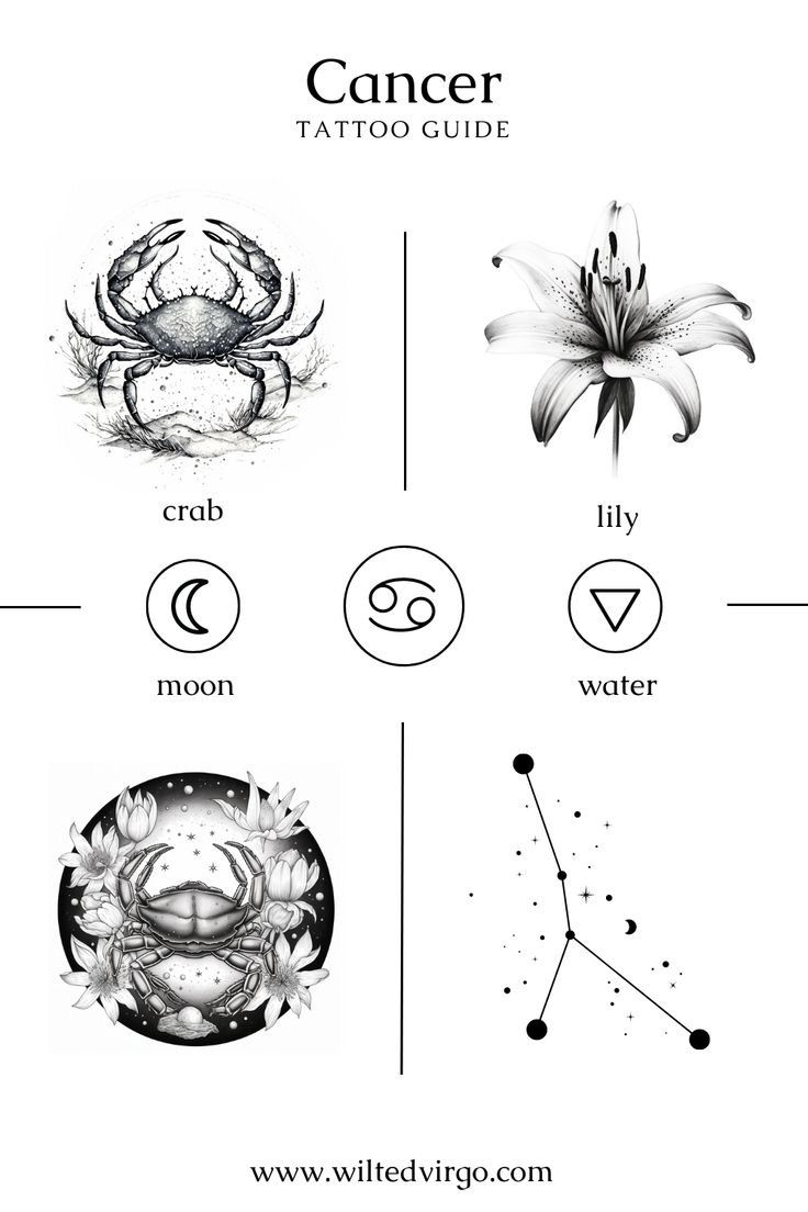 Cancerian Tattoo, Moon Child Tattoo, Eagles Tattoo, Symbols Tattoos, Tattoo Guide, Astrology Tattoo, Zodiac Elements, Moon Tattoo Designs, Zodiac Sign Tattoos