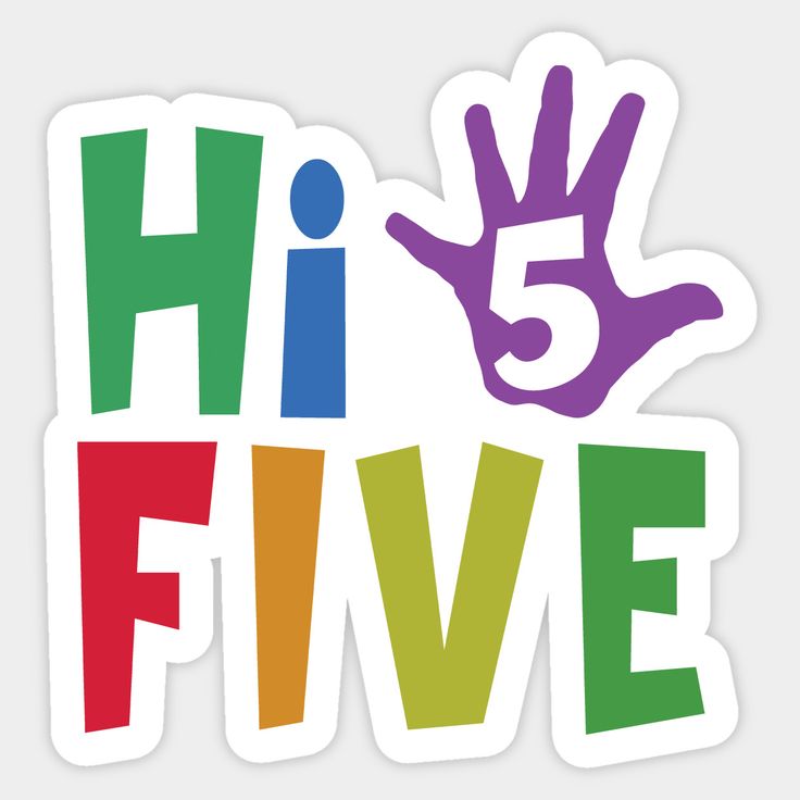 the word hi five is painted in multicolored letters with hands and numbers on it