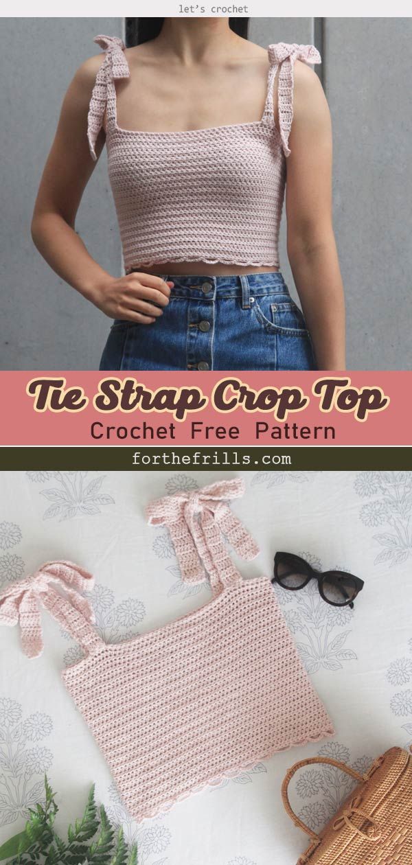 a crochet top pattern with the words, the strap crop top in pink