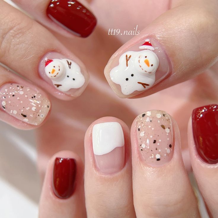 Kawaii Bear Nails, Nail Noel, Bears Nails, Beauty Nails Design, Christmas Gel Nails, Nail Box, Simple Gel Nails, Soft Nails, Short Nail Designs