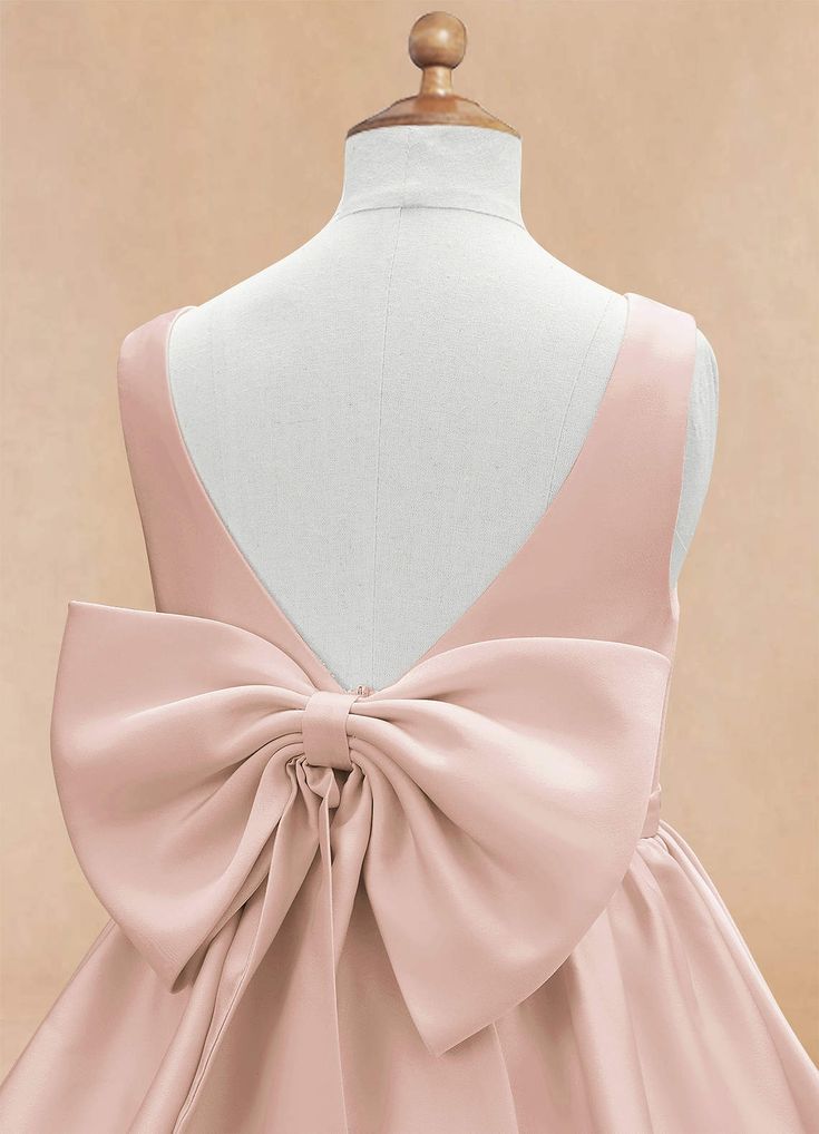 Azazie Margie Vestir Rosa Corado de Cetim elástico de Linha A com Arco | Azazie Tea Length Flower Girl Dress, Pink Flower Girl, Stretch Satin Dress, Pink Flower Girl Dresses, Dress Flower, Stretch Satin, Flower Girl Dress, Tea Length, Satin Dress