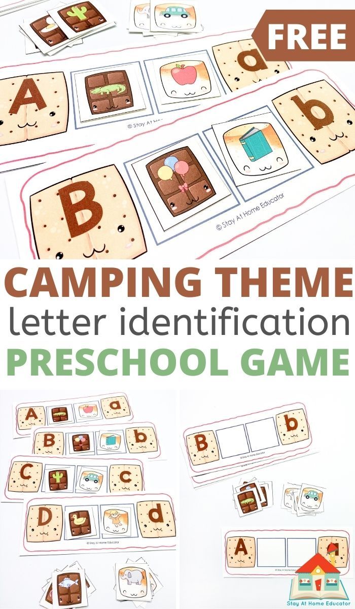 the camping theme letter identification preschool game is shown with pictures and instructions to make it easier for