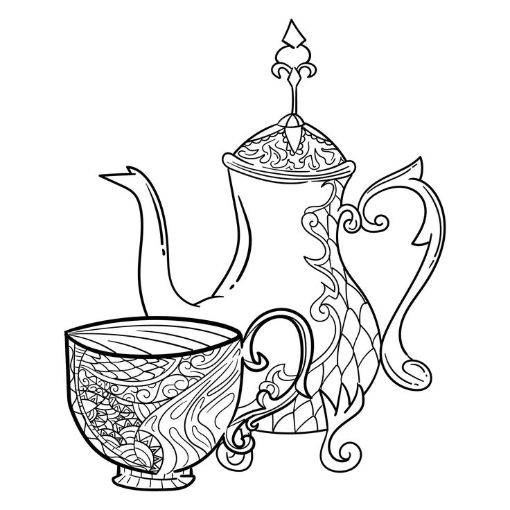 a teapot with a cup and saucer next to it on a white background