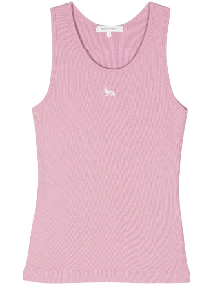 blossom pink cotton ribbed knit signature fox patch to the front crew neck sleeveless straight hem unlined Kitsune Fox, Versace Outfit, City Dress, Ribbed Tank Top, Ribbed Tank Tops, Summer Beach Wear, Ribbed Tank, Pink Tank Top, Cami Tanks