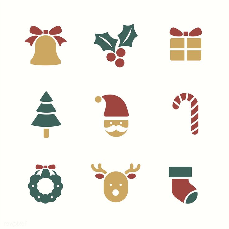 christmas icons are shown in different colors and styles, including holly, santa hat, bell, candy cane, peppermink, or mist