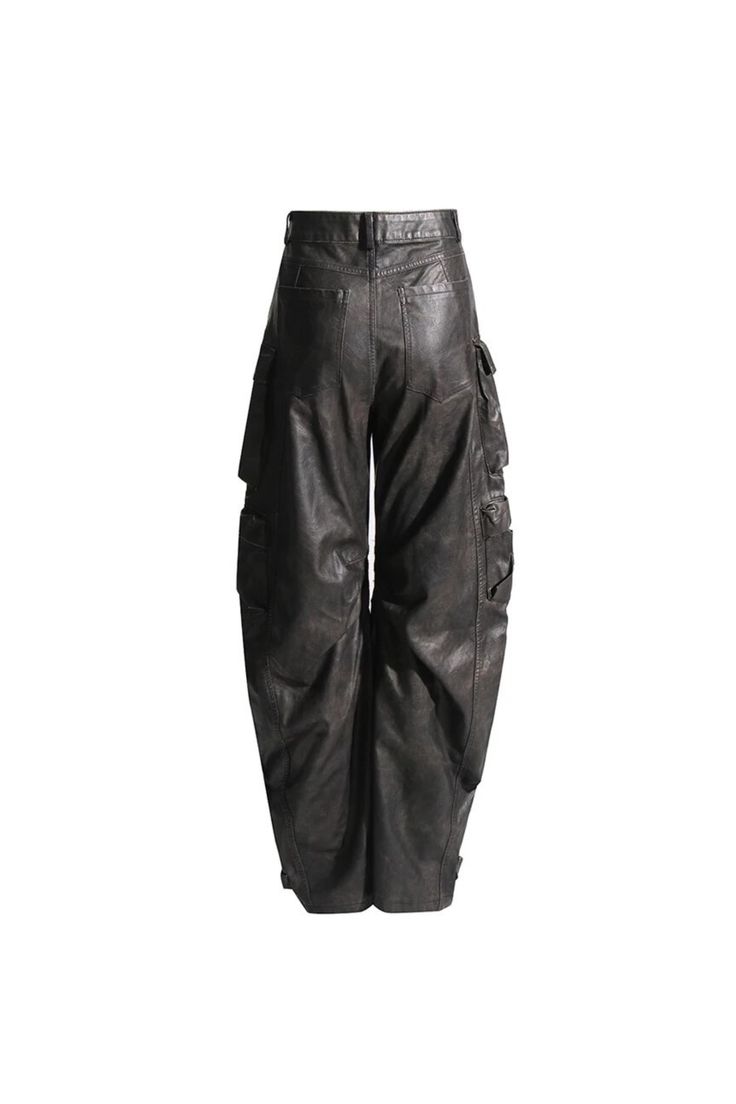 These Chilli Cargo Pants bring modern style to a classic staple for a unique look. Crafted from vintage-wash vegan leather, these pants feature oversized pockets for a stylish, contemporary touch. Perfect for the fashion-forward. ESTIMATED SHIP DATE 1/30. Measurements guide: S, waist 26.5 inches, hips 39 inches, length 42 inches M, waist 28 inches, hips 40.5 inches, length 42.5 inches L, waist 29.5 inches, hips 42.5 inches, length 42.5 inches XL, waist 31 inches, hips 44 inches, length 43 inches Utility Leather Pants With Side Pockets For Streetwear, Black Leather Cargo Pants With Cargo Pockets, Luxury Ankle-length Cargo Pants, Luxury Leather Cargo Pants With Pockets, Streetwear Ankle-length Cargo Harem Pants, Leather Cargo Pants, Oversized Pockets, Modern Womens Fashion, Pocket Detail