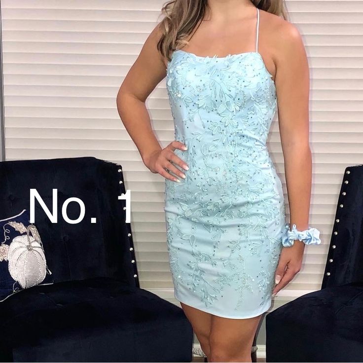 Light Blue Homecoming Dress. Extra Crystals Added. Size 2 Lace Up Back Worn Once Blue Mini Dress For Wedding And Prom Season, Light Blue Spaghetti Strap Homecoming Dress, Light Blue Mini Dress For Homecoming And Prom, Light Blue Mini Dress For Homecoming Prom Season, Light Blue Mini Dress For Homecoming Prom, Light Blue Mini Dress For Homecoming During Prom Season, Blue Spaghetti Strap Homecoming Mini Dress, Light Blue Evening Dress For Homecoming And Prom, Light Blue Evening Dress For Homecoming During Prom Season