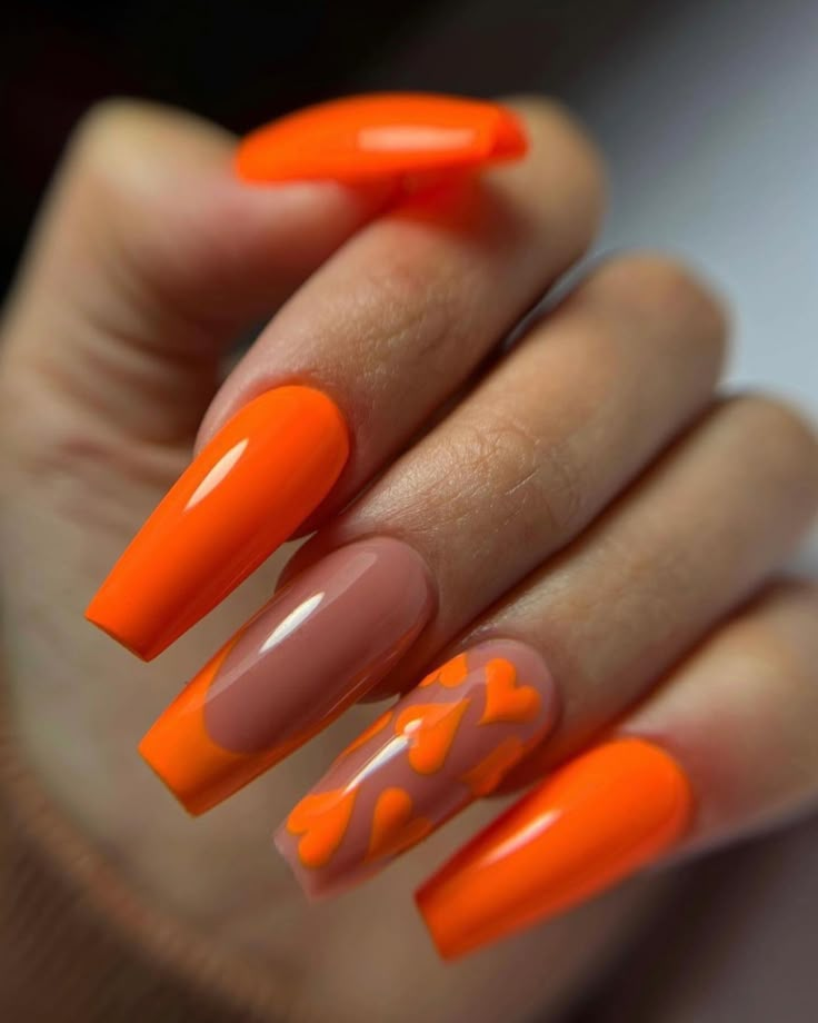 Orange Summer Nails, Bright Orange Nails, Hairstyles Dinner, Neon Orange Nails, Cleaning Aesthetic, Orange Acrylic Nails, Manicure Tool Sets, Chalkboard Nails, Neon Nail Designs