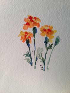 watercolor painting of orange flowers on white paper