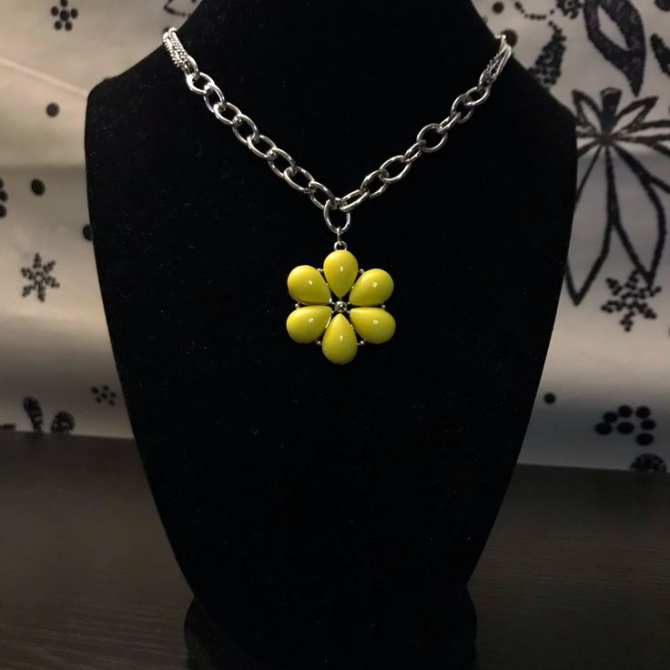 Dazzling Dahlia Yellow Necklace ( Comes With Matching Earrings) Yellow Pendant Jewelry For Party, Trendy Yellow Jewelry With Adjustable Chain, Yellow Dangle Necklaces As Gifts, Yellow Metal Pendant Jewelry, Yellow Metal Party Necklace, Yellow Sterling Silver Flower Jewelry, Yellow Metal Necklace As Gift, Yellow Metal Necklace For Gift, Nickel-free Yellow Round Pendant Jewelry