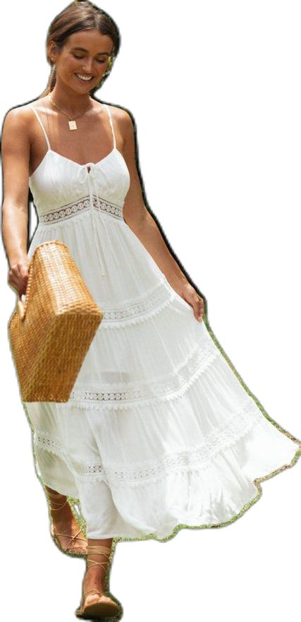 Bohemian Suspender Dress For Summer Vacation, Summer Bohemian Suspender Dress For Vacation, Vacation Sundress With Sling Suspender, Beach Season Sling Sundress, White Casual Suspender Dress For The Beach, White Cotton Suspender Dress For The Beach, Casual White Suspender Dress For Beach, Bohemian Suspender Dress For Spring Vacation, White Cotton Suspender Dress For Beach