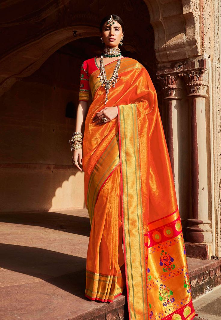 Orange silk festival wear saree 1375  Desc:  Color : Orange Fabric : Silk Work : Embroidery Wash Care : Dry clean Sleeve Style : Half Sleeve Long Sleeves : Done only in Custom Stitch Sleeves Lining : Done only in Custom Stitch Bust Size : 32 to 42 Inches Occasion : Festival   Christmas   Diwali   Party Wear   Engagement   Ceremonial   Baby Shower   Pongal   Lohri   Raksha Bandhan. With Express Free Shipping and Custom Stitching, Buy Indian Wedding Party Wear Saree Orange silk festival wear saree Fancy Saree, Orange Saree, Indian Blouse, Designer Sarees Online, Art Silk Sarees, Designer Blouse, Indian Sari, Blouse Work, Wear Saree