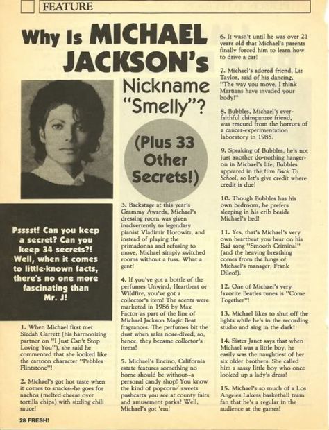 an article in the news about michael jackson's book, nickane smellly?