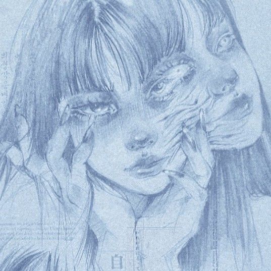 a pencil drawing of two girls with their hands on their face