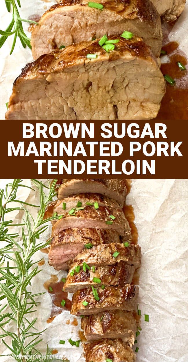 brown sugar marinated pork tenderloin with herbs on top