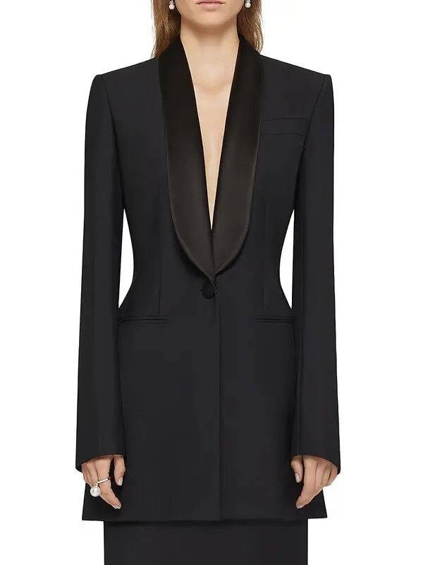 Givenchy Draped Jacket In Wool And Mohair - Black | Editorialist Designer Silk Outerwear For Evening, Luxury Outerwear With Shawl Collar For Parties, Designer Silk Winter Blazer, Fall Party Blazer With Shawl Collar, Designer Silk Blazer For Winter, Designer Tailored Blazer For Evening, Black Silk Blazer With Lapel Collar, Designer Silk Outerwear With Lapel Collar, Luxury Long Sleeve Silk Outerwear